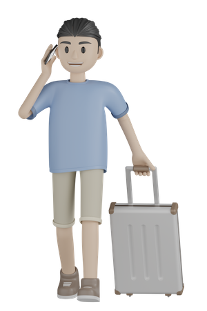 Tourist Talking Using Mobile  3D Illustration