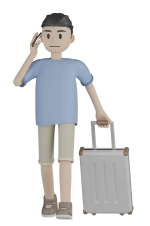 Tourist Talking Using Mobile  3D Illustration