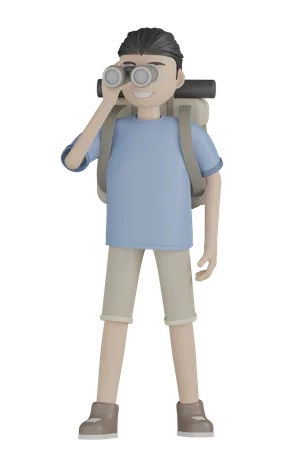 Tourist With Binoculars  3D Illustration