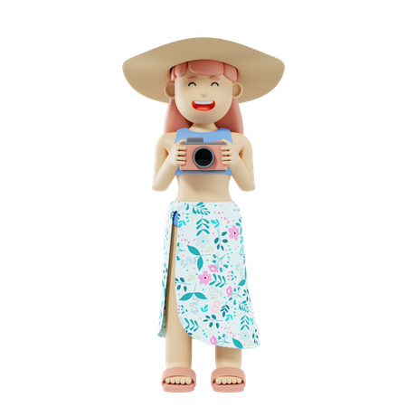 Tourist With Camera  3D Illustration