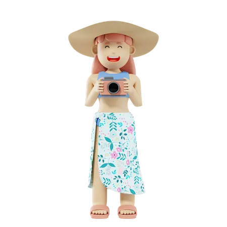 Tourist With Camera  3D Illustration