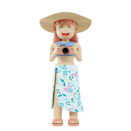 Touriste avec caméra  3D Illustration