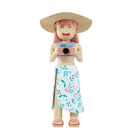 Touriste avec caméra  3D Illustration