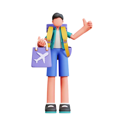 Touriste masculin en souvenir de vacances  3D Illustration