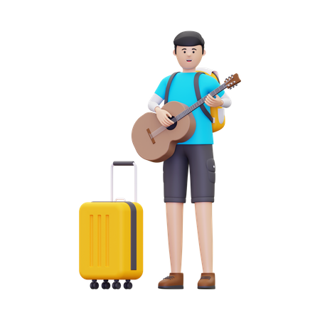 Touristen spielen Gitarre  3D Illustration