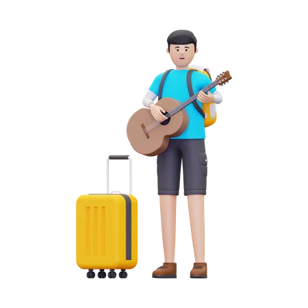 Touristen spielen Gitarre  3D Illustration