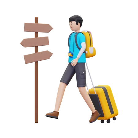 3 D Tourists Are Walking Towards The Location Illustration 3D Illustration