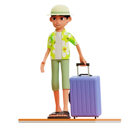 Tourists Carrying Suitcases  3D Illustration