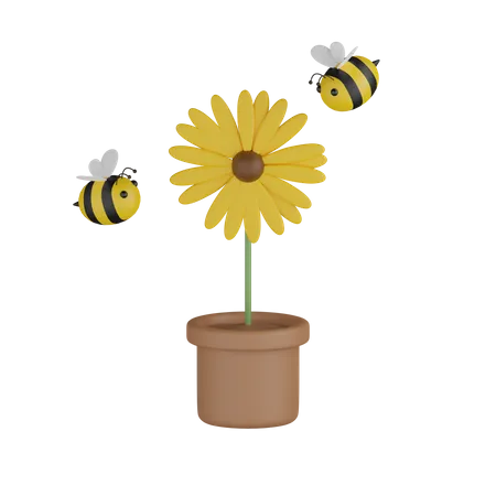 Fleur de soleil avec abeille  3D Icon