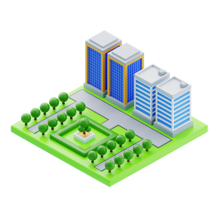 Towers With Green Landscape  3D Icon