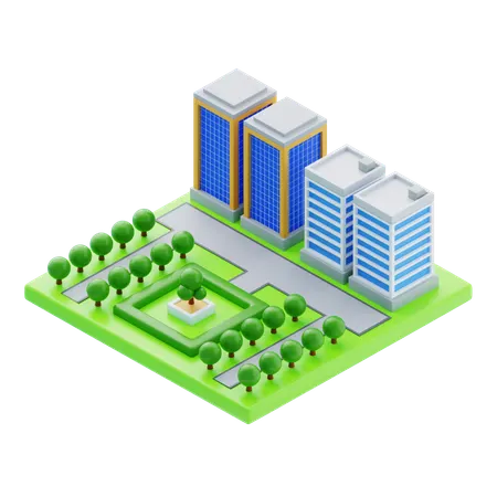 Towers With Green Landscape  3D Icon