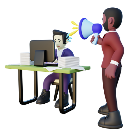 Toxic Boss shouting on employee  3D Illustration