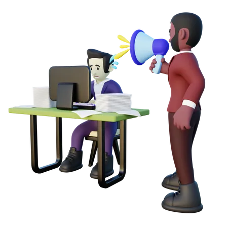 Toxic Boss shouting on employee  3D Illustration