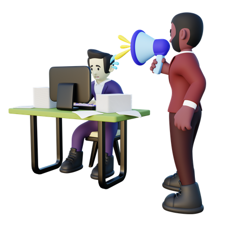 Toxic Boss shouting on employee 3D Illustration
