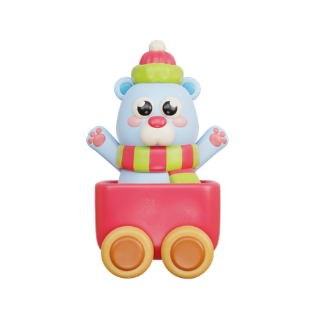 Toy Train With Bear  3D Icon
