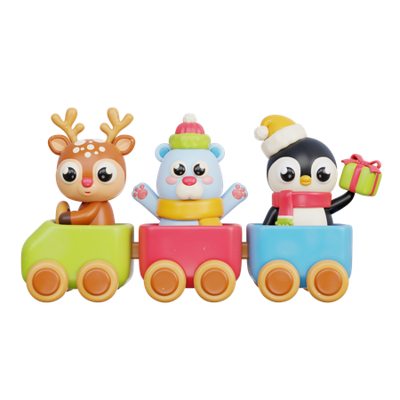 Toy Train With Cute Animals  3D Icon