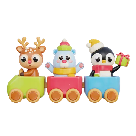 Toy Train With Cute Animals  3D Icon