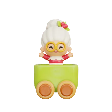 3 D Christmas Toy Train With Old Lady Grandmother 3D Icon