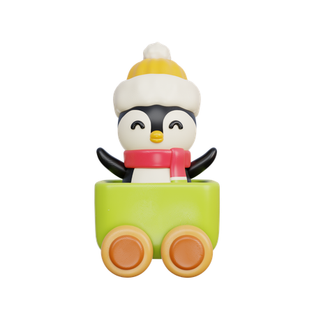 Toy Train With Penguin  3D Icon