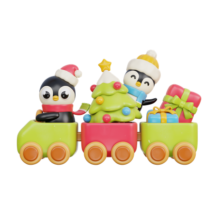 Toy Train With Penguin  3D Icon