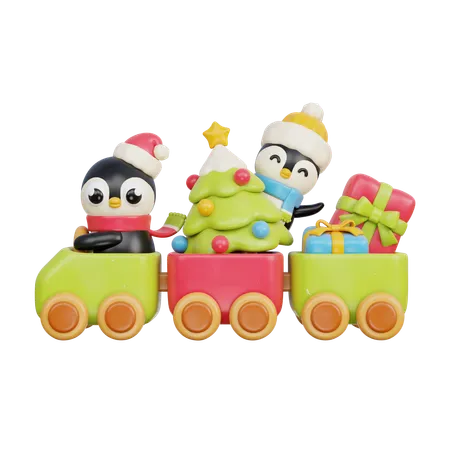 Toy Train With Penguin  3D Icon