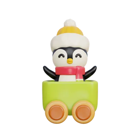 3 D Christmas Toy Train With Penguin 3D Icon