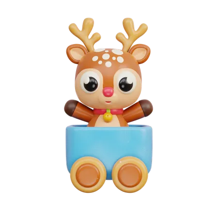 Toy Train With Reindeer  3D Icon