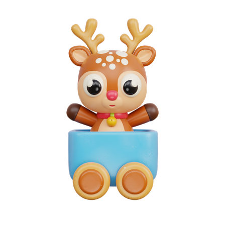 Toy Train With Reindeer  3D Icon
