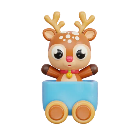 3 D Christmas Toy Train With Reindeer 3D Icon