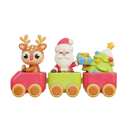 Toy Train With Reindeer And Santa  3D Icon