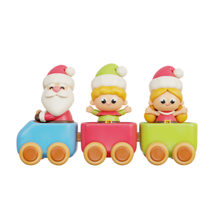 Toy Train With Santa And Child  3D Icon