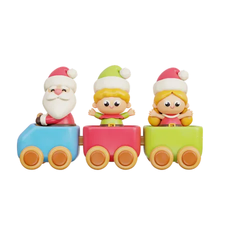 3 D Christmas Toy Train With Santa And Child 3D Icon