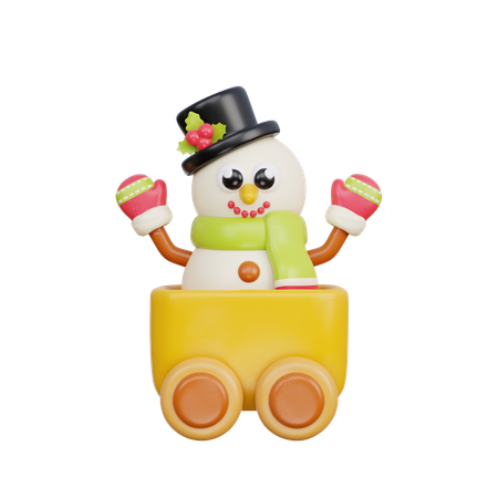 Toy Train With Snowman  3D Icon
