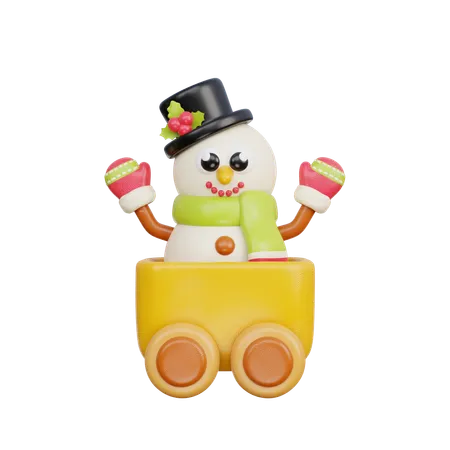 3 D Christmas Toy Train With Snowman 3D Icon