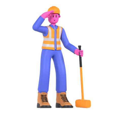 Trabajador masculino con martillo  3D Illustration