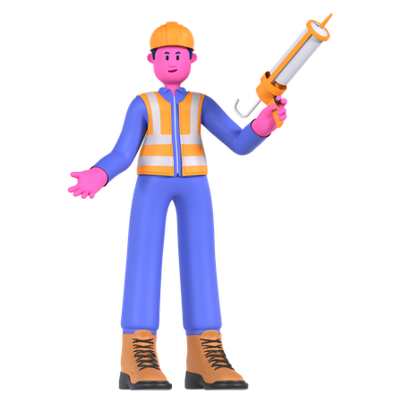 Trabajador masculino con pistola de calafateo  3D Illustration