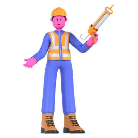 Trabajador masculino con pistola de calafateo  3D Illustration