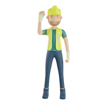 Trabajador de la construcción aprieta los puños por el espíritu  3D Icon
