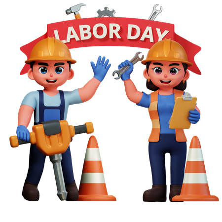Trabajador de la construcción celebrando el Día del Trabajo  3D Illustration