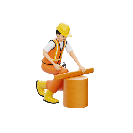 Trabajador de la construcción manitas con martillo  3D Illustration