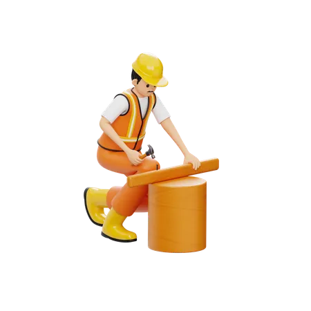 Trabajador de la construcción manitas con martillo  3D Illustration