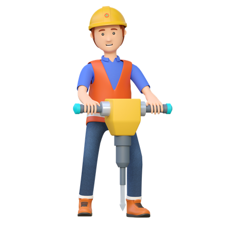 Trabajador de la construcción utilizando taladro martillo neumático  3D Illustration