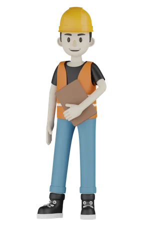 Trabajador sosteniendo archivo  3D Illustration