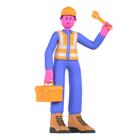 Trabajador masculino sosteniendo caja de herramientas  3D Illustration