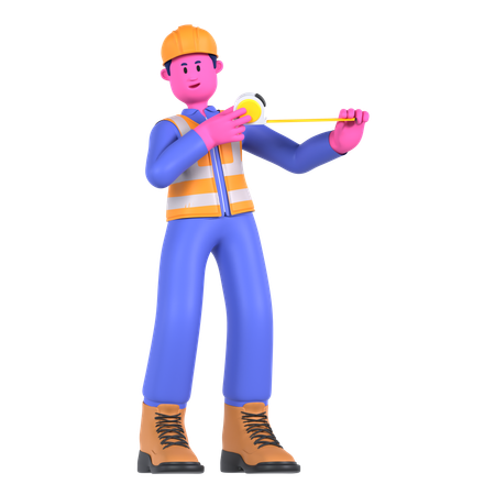 Trabajador masculino sosteniendo cinta métrica  3D Illustration
