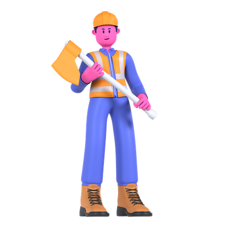 Trabajador masculino sosteniendo hacha  3D Illustration