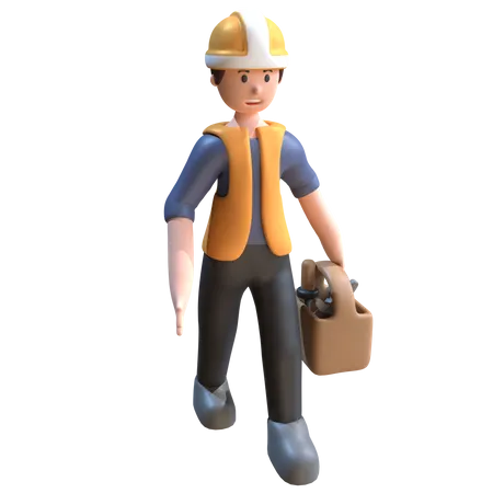 Trabajador industrial llevando herramientas  3D Illustration