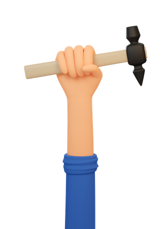 La mano del trabajador sostiene el martillo.  3D Illustration