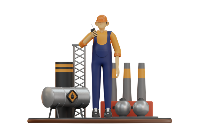 Trabajador masculino en la industria petrolera  3D Illustration