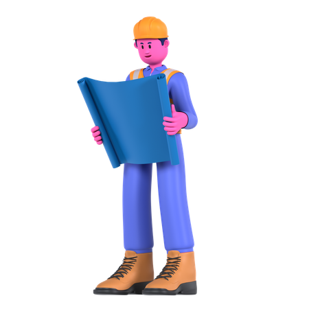 Trabajador masculino con plano  3D Illustration